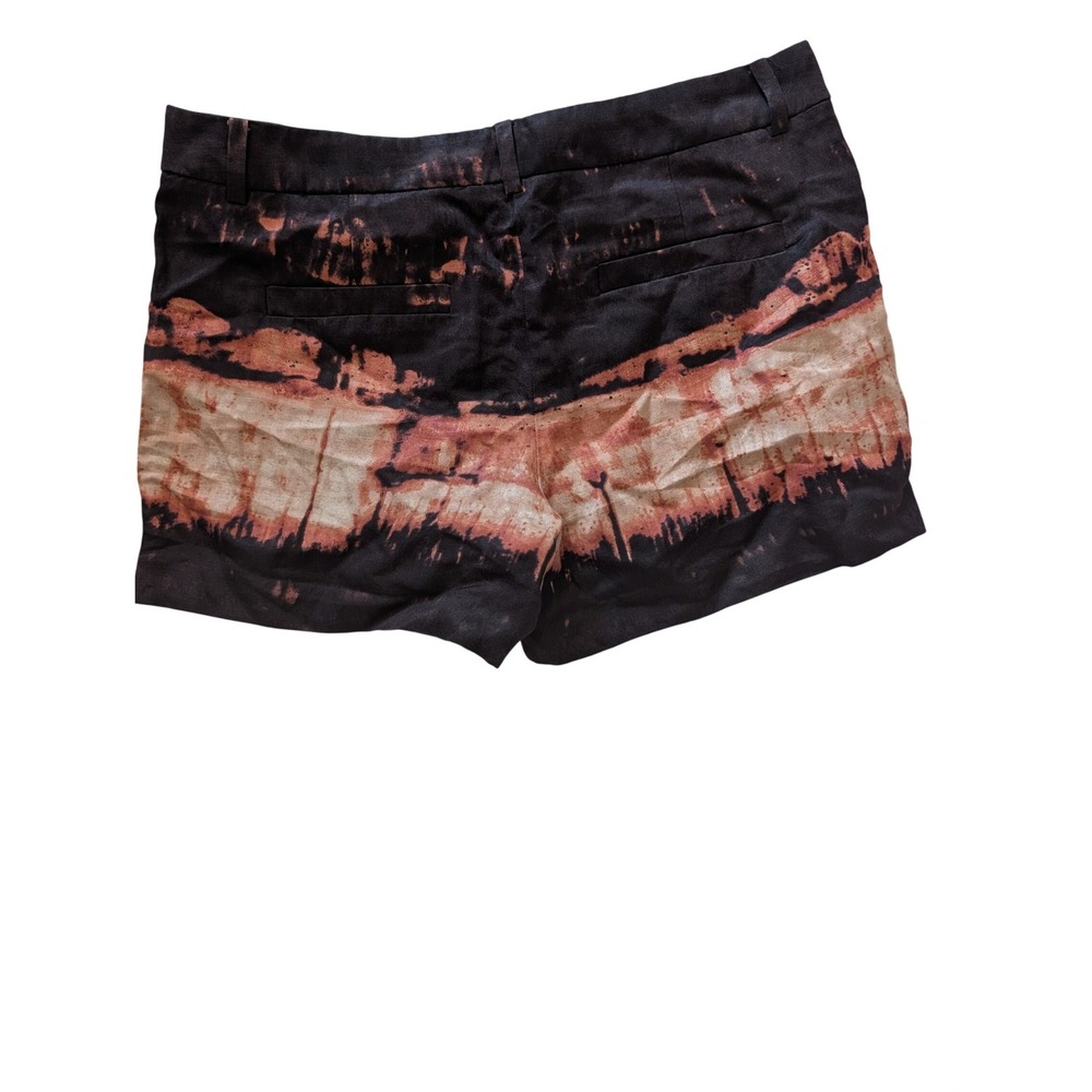 J Crew Womens Silk Linen Blend Tie Dye Abstract Shorts Black‎ Orange Size 6